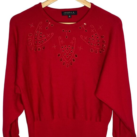 Joseph A Red Embellished Sweater Medium Crewneck Knit Top Holiday Winter - Picture 6 of 8